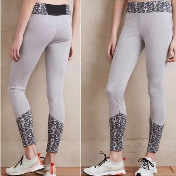 Anthropologie Pure + Good Gray Jacquard Embroidered Leggings - Picture 1 of 6